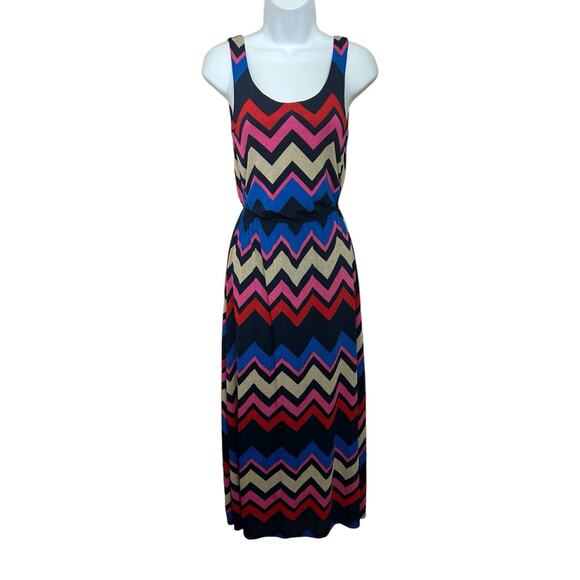 Stella Tweed Maxi Dress Sz 8 Sleeveless Chevron Colorful Lined - Picture 2 of 6